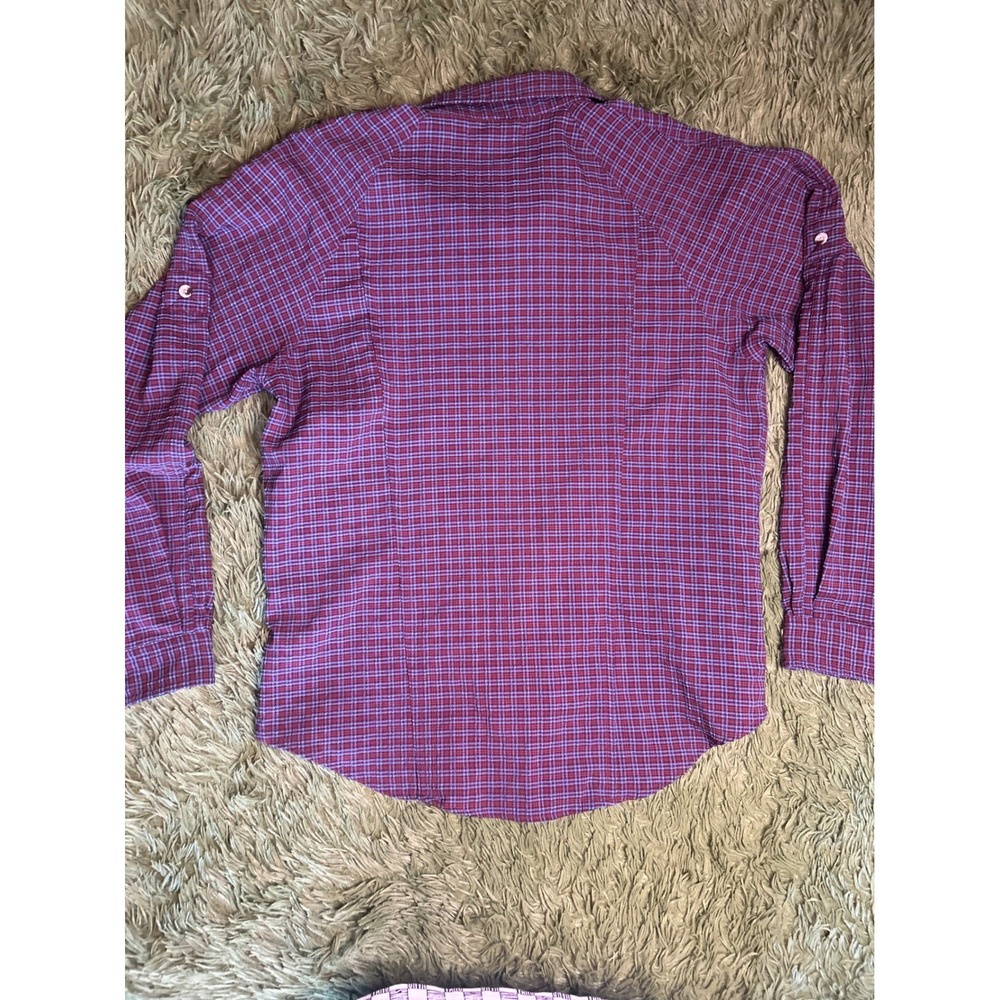 L.L. Bean Shirt Womens Medium Purple Plaid Roll-Tab Sleeve Outdoor Casual VTG - Picture 6 of 8